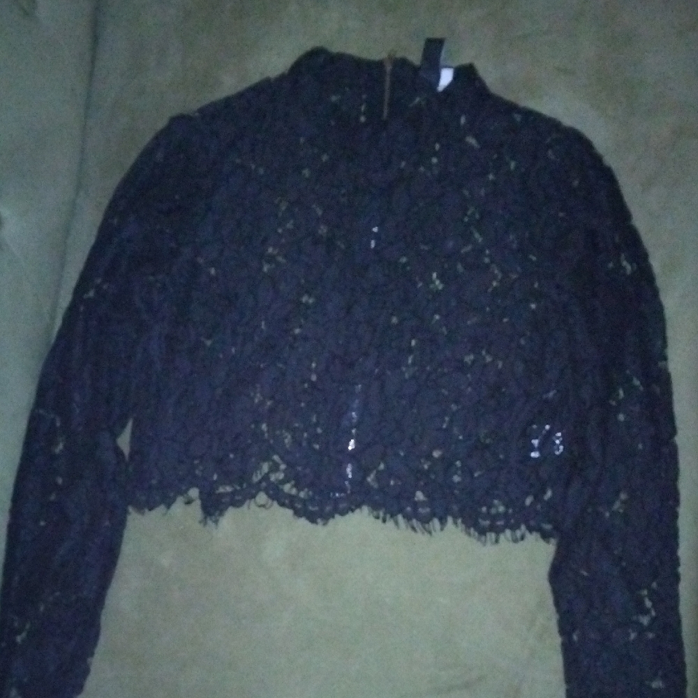 Windsor Black Lace Cropped Long-Sleeve Top